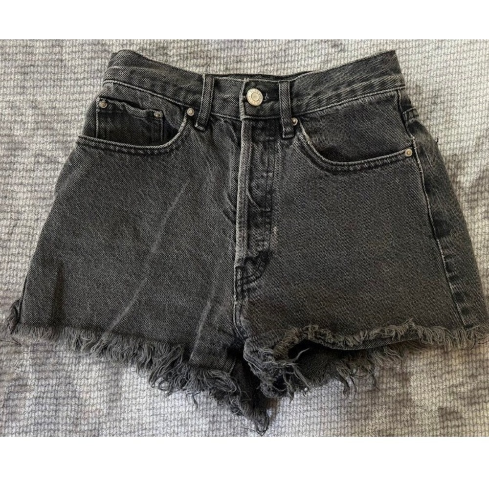 Playboy x PacSun Washed Black Denim High Waisted Cut Off Shorts Bunny Print 22